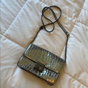 MILLY Silver Croc Embossed Crossbody Bag